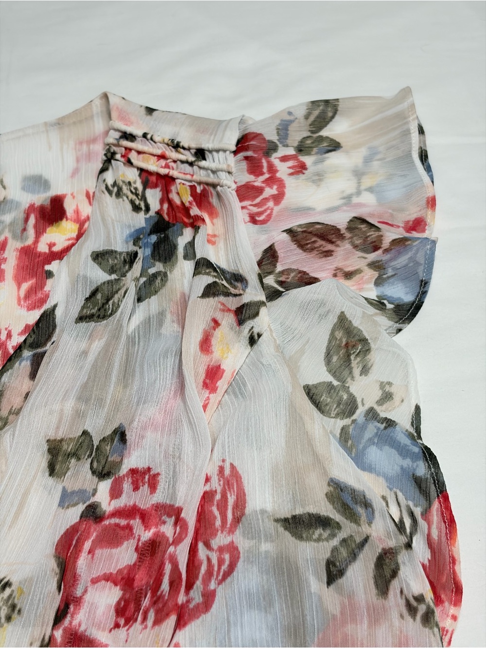 White House Black Market Floral V-Neck Peplum Blouse - White/Pink/Blue - Picture 4 of 16
